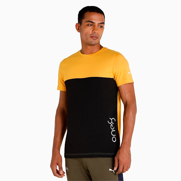one8 Virat Kohli Color Block Men's T-Shirt, Puma Black-Mineral Yellow