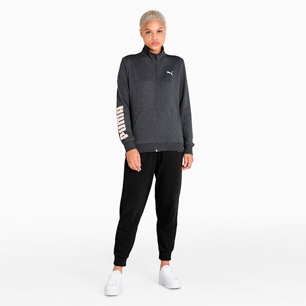 PUMA Women's Regular Fit Graphic Jacket, Dark Gray Heather, extralarge-IND