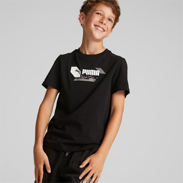 Alpha Kids' Graphic Tee, Puma Black, extralarge