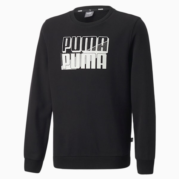 PUMA Power Logo Crew Neck Sweatshirt Youth Regular Fit, Puma Black, extralarge-IND