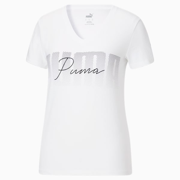 Double Logo Women's V-Neck Tee, Puma White, extralarge