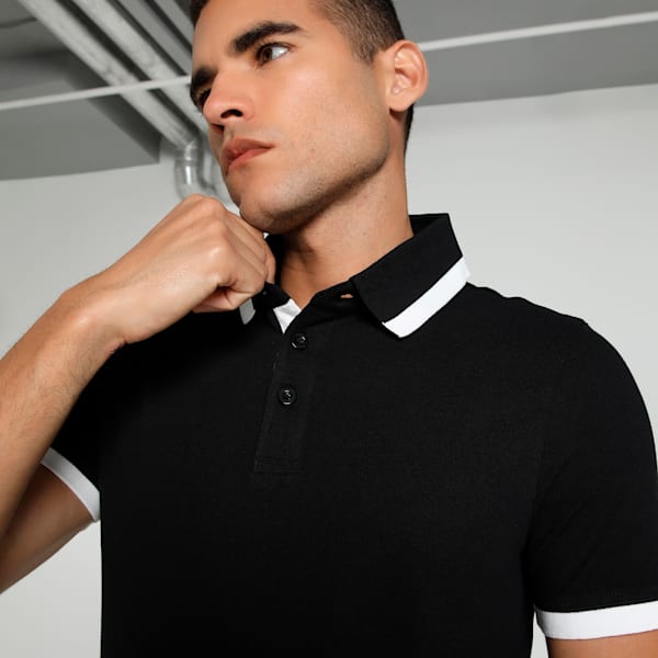 Men's Pique Tipping Slim Fit Polo, Puma Black, extralarge-IND