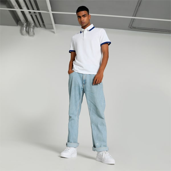 Men's Pique Tipping Slim Fit Polo, Puma White, extralarge-IND