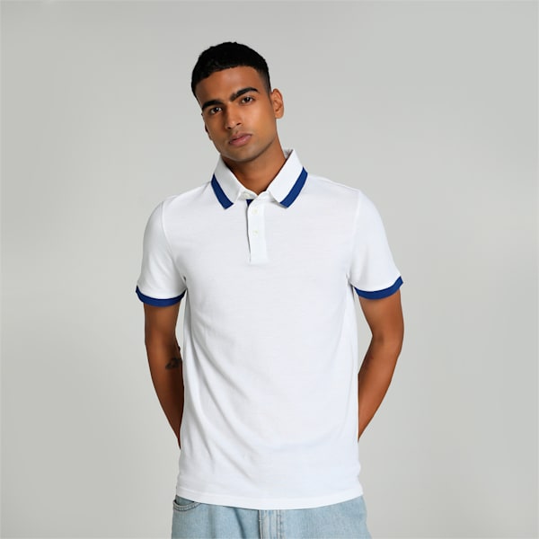 Men's Pique Tipping Slim Fit Polo, Puma White, extralarge-IND