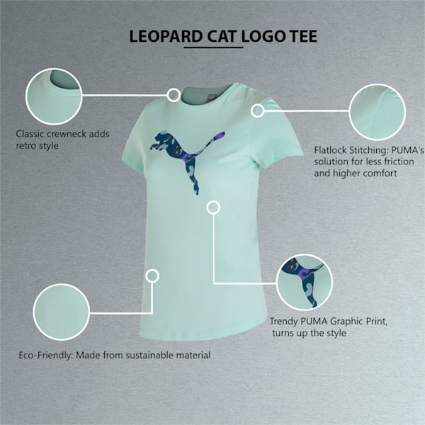 Leopard Cat Logo Women's Regular Fit T-Shirt, Mist Green, extralarge-IND