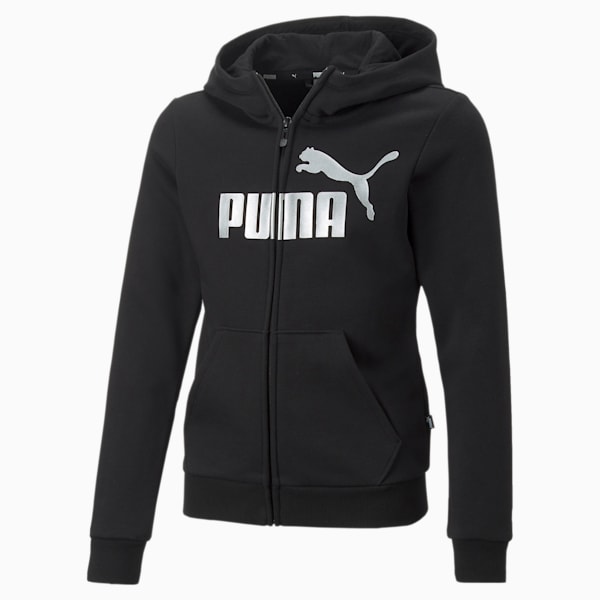 Essentials+ Logo Full-Zip Hoodie Youth Regular Fit, Puma Black, extralarge-IND