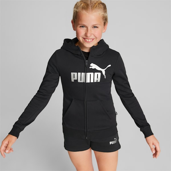 Essentials+ Logo Full-Zip Hoodie Youth Regular Fit, Puma Black, extralarge-IND