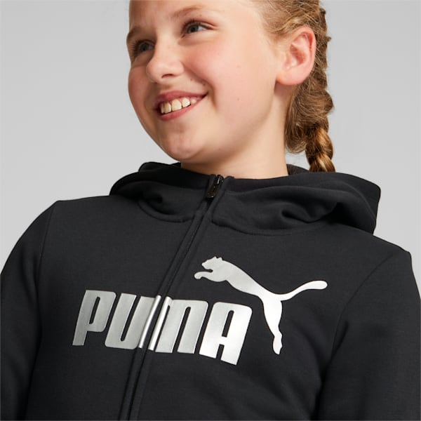 Essentials+ Logo Full-Zip Hoodie Youth Regular Fit, Puma Black, extralarge-IND