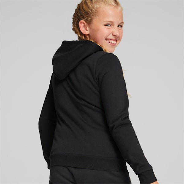 Essentials+ Logo Full-Zip Hoodie Youth Regular Fit, Puma Black, extralarge-IND