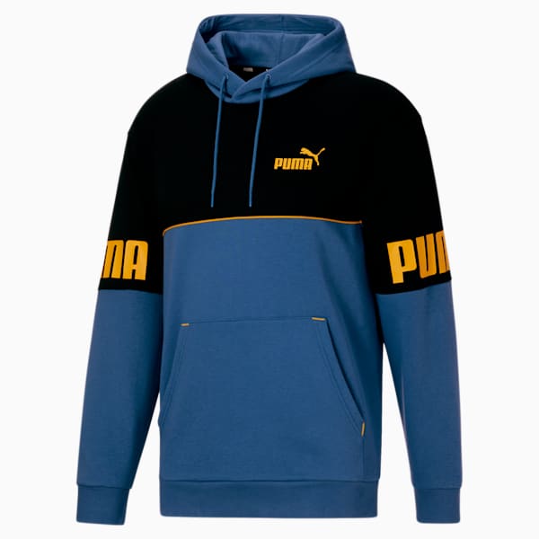 PUMA Power Colorblock Men's Hoodie, Lake Blue-Puma Black-Tangerine, extralarge