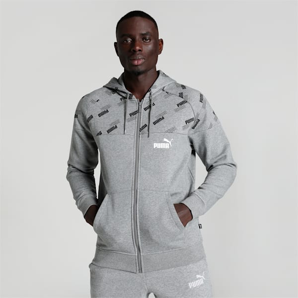 PUMA Power Printed Full-Zip Men's Hoodie, Medium Gray Heather, extralarge-IND