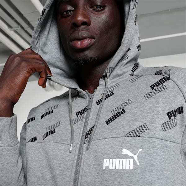 PUMA Power Printed Full-Zip Men's Hoodie, Medium Gray Heather, extralarge-IND