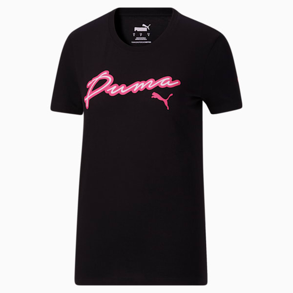 PUMA Cursive Logo Women's Graphic Tee, Puma Black, extralarge