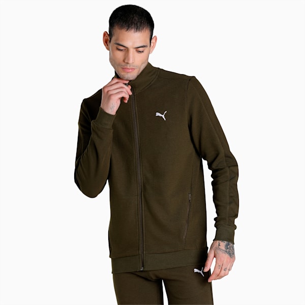 Ottoman Men's Full Zip Slim Fit Jacket, Deep Olive, extralarge-IND