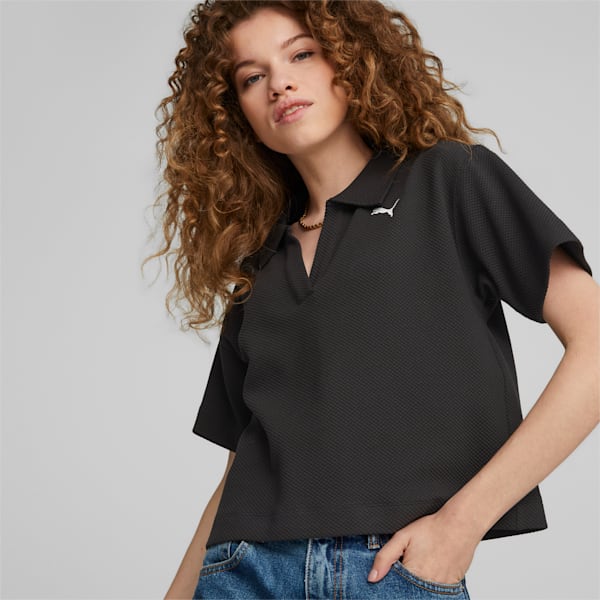 HER Women's Relaxed Fit Polo T-shirt, PUMA Black, extralarge-IND