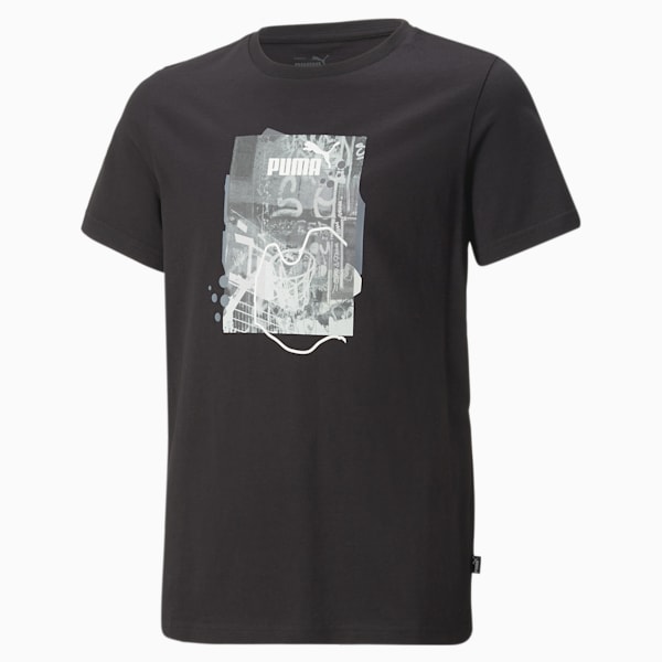STREET ART Graphic Youth Regular Fit T-Shirt, PUMA Black, extralarge-AUS
