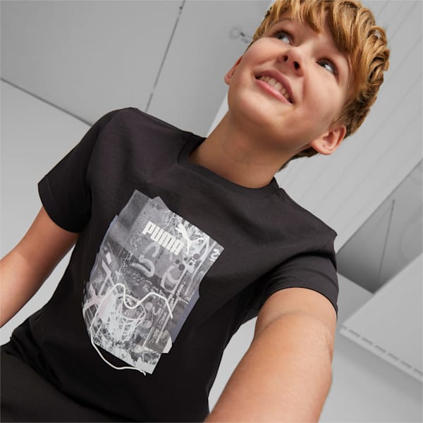 Essential+ STREET ART Graphic Youth Regular Fit T-Shirt, PUMA Black, extralarge-IND