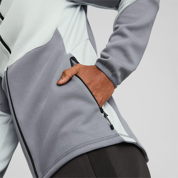 EVOSTRIPE Full-Zip Men's Hooded Slim Fit Jacket, Gray Tile, extralarge-IND