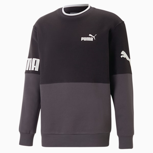 PUMA Power Colorblock Men's Regular Fit Sweatshirt, PUMA Black, extralarge-IND