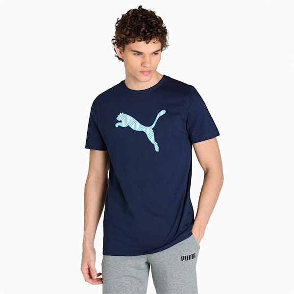 Puma Logo Men's Slim Fit T-Shirt, Peacoat, extralarge-IND