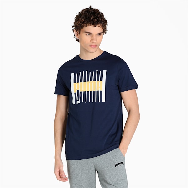 Multi Logo Graphic Men's Slim Fit T-Shirt, Peacoat, extralarge-IND