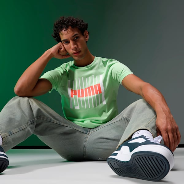 Multi Logo Graphic Men's Slim Fit T-Shirt, Paradise Green, extralarge-IND