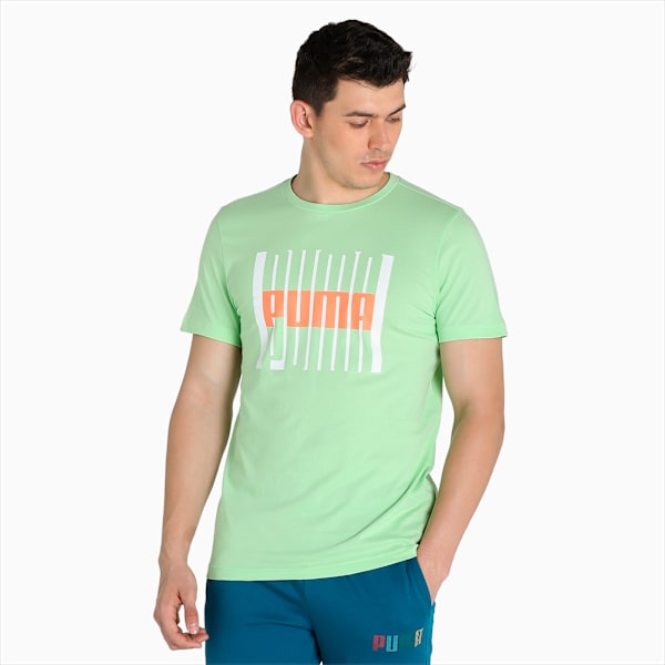 Multi Logo Graphic Men's Slim Fit T-Shirt, Paradise Green, extralarge-IND