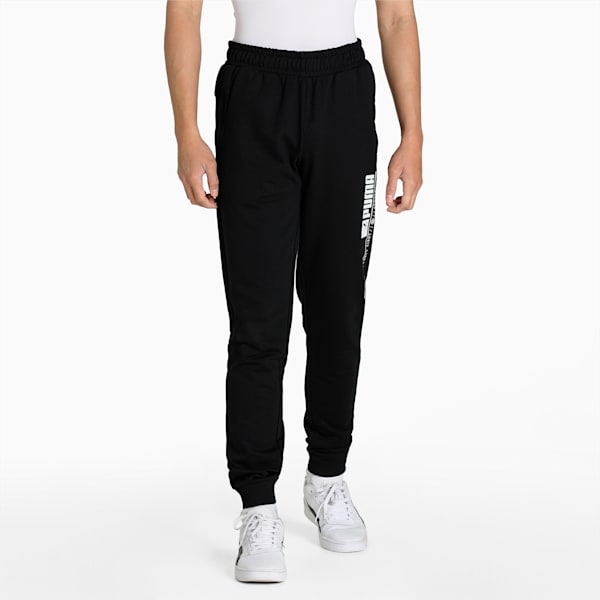 Zippered Graphic Men's Slim Fit Pants, Puma Black, extralarge-IND