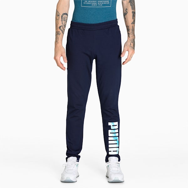 Zippered Graphic Men's Slim Fit Pants, Peacoat, extralarge-IND