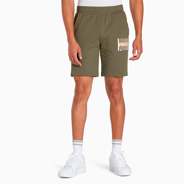 Multi Logo Men's Shorts Shorts, Dark Green Moss, extralarge-IND