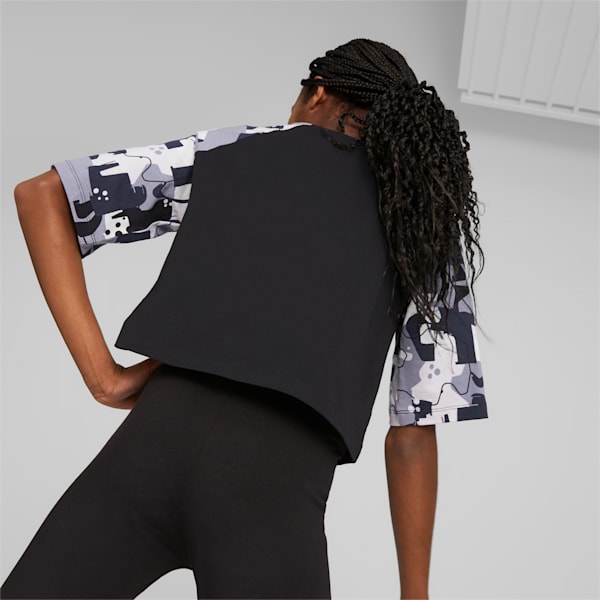 Essentials+ Street Art All Over Print Relaxed Fit T-shirt Girls Relaxed Fit Crop Top, PUMA Black, extralarge-IND