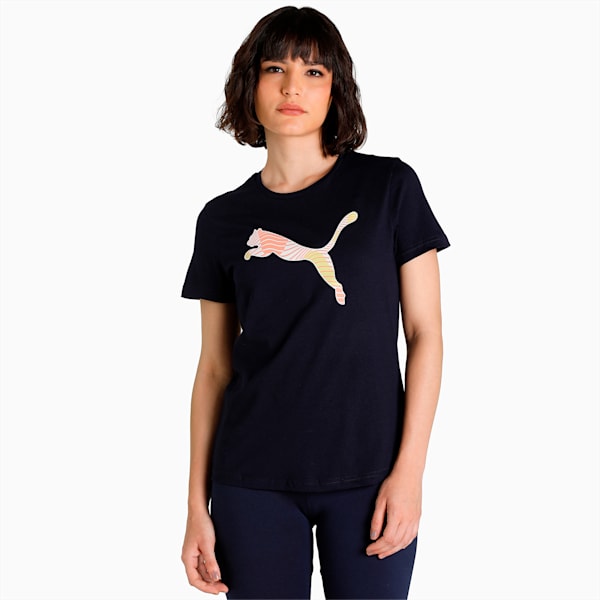 Patterned Graphic Logo Women's Regular Fit T-Shirt, Peacoat, extralarge-IND