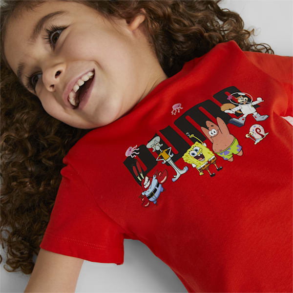 PUMA x SPONGEBOB Logo Kids' Regular Fit T-Shirt, Warm Earth, extralarge-AUS