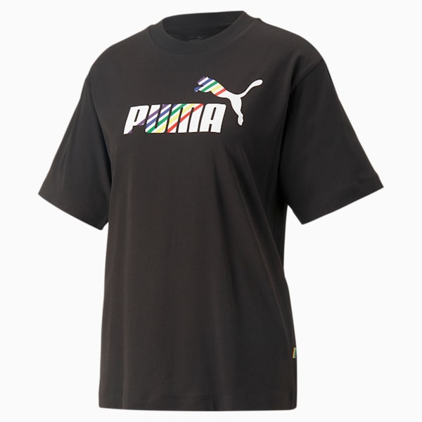 Essential+ LOVE IS LOVE Women's Relaxed Fit T-Shirt, PUMA Black, extralarge-IND