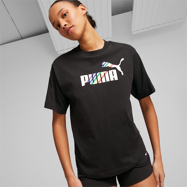 Essential+ LOVE IS LOVE Women's Relaxed Fit T-Shirt, PUMA Black, extralarge-IND