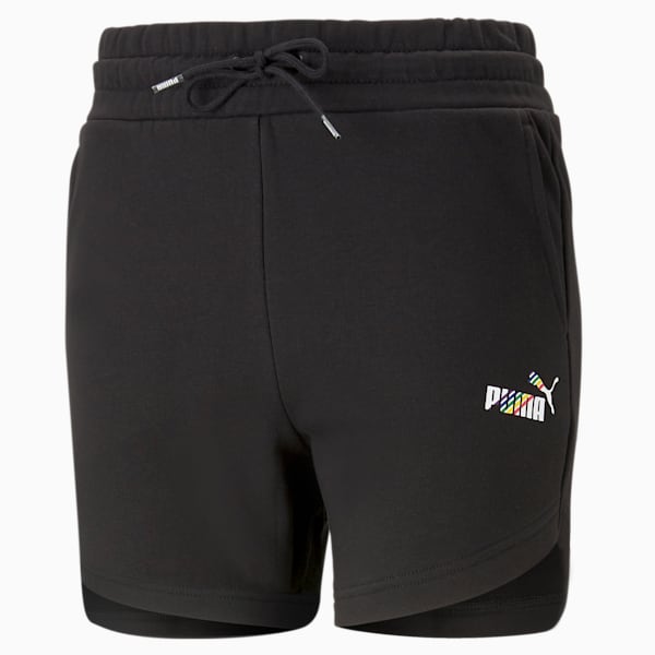 Essential+ LOVE IS LOVE Women's Regular Fit Shorts, PUMA Black, extralarge-IND