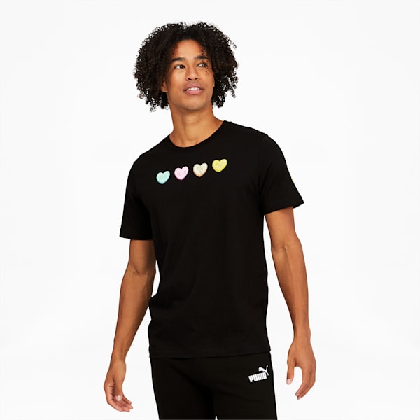 Conversation Hearts Graphic Men's Tee, Cotton Black, extralarge