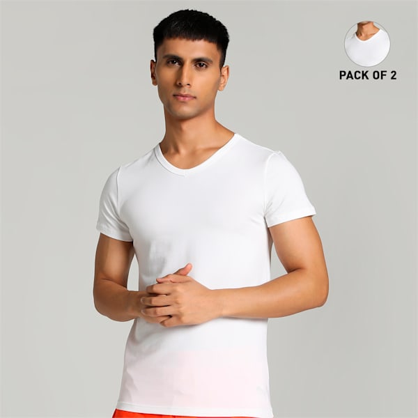 Men's V-Neck Vests Pack of 2 with EVERFRESH Technology, PUMA White-PUMA White, extralarge-IND