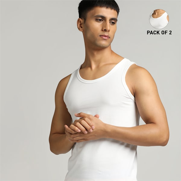 Men's Sleeveless Vests Pack of 2 with EVERFRESH Technology, PUMA White-PUMA White, extralarge-IND