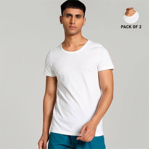 Basic Crew-Neck Men's Vests Pack of 2 with EVERFRESH Technology, PUMA White-PUMA White, extralarge-IND