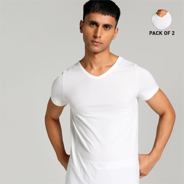 V Neck Men's T-Shirt Pack of 2, Puma White-Puma White