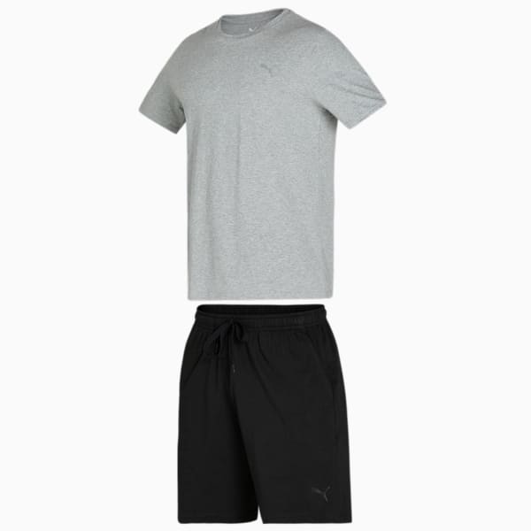 Men's Basic Tee & Shorts Set, Medium Gray Heather-PUMA Black, extralarge-IND