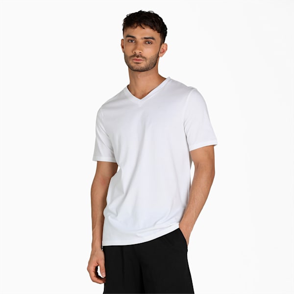 V Neck Men's T-Shirt Pack of 2, PUMA White-PUMA Black