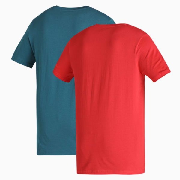 Men's V-Neck T-Shirts Pack of 2, High Risk Red-Blue Coral, extralarge-IND