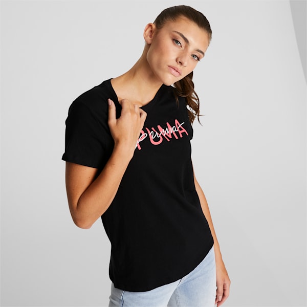 Camiseta con logo Double Up para mujer, Puma Black