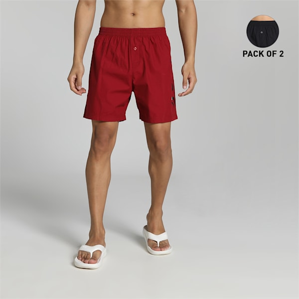 PUMA Men's Woven Boxers Pack of 2, PUMA Black-Rhubarb, extralarge-IND