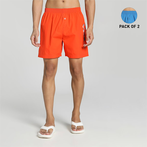 PUMA Men's Woven Boxers Pack of 2, Deep Apricot-Vallarta Blue, extralarge-IND