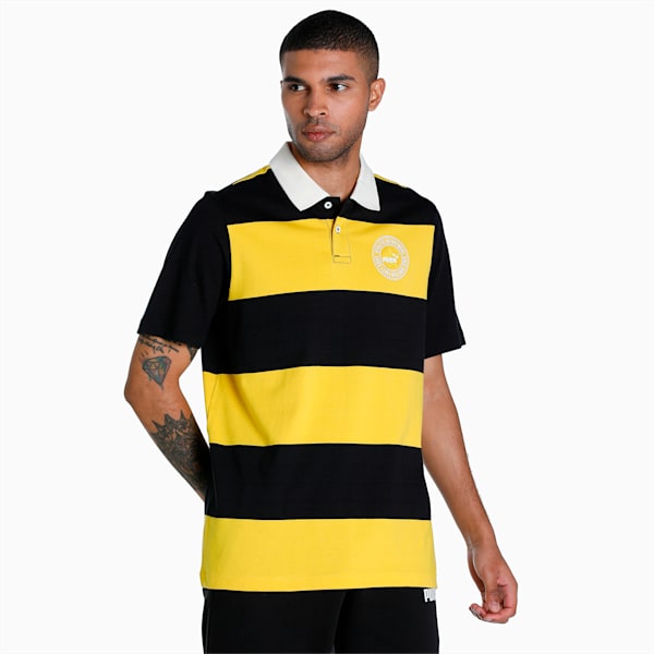 PUMAx1DER Varsity Men's Regular Fit Polo T-Shirt, Sun Ray Yellow, extralarge-IND