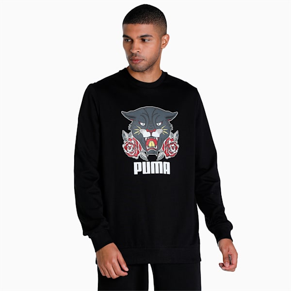 PUMAx1DER Men's Logo Crew-Neck Sweater, Puma Black, extralarge-IND