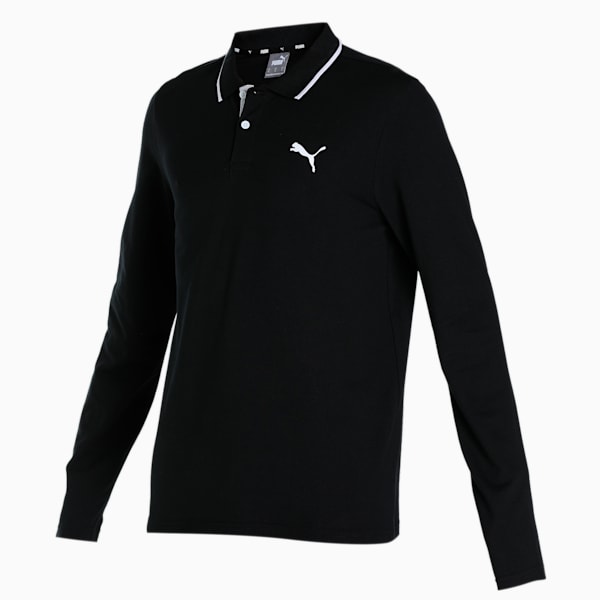 Long Sleeve Men's Regular Fit Polo, Puma Black, extralarge-IND
